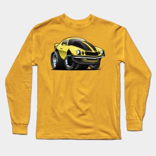 Seventies Classic American Muscle Car Cartoon in Yellow and Black Long Sleeve T-Shirt